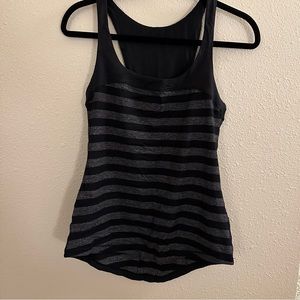 Lululemon black rulu tank "first base" run size 6 small black grey striped